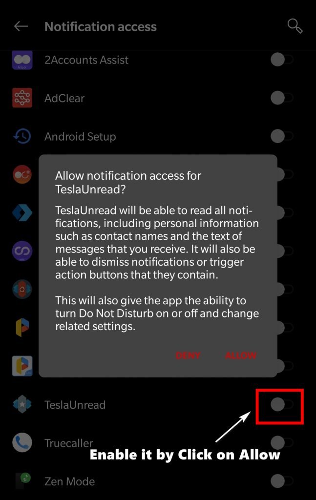 tesla unread apk allow permissions